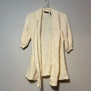 Guess Jeans Cozy Cream knit Women's cardigan short puff sleeves, pockets sz. M